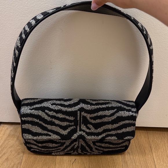 STAUD Handbags - STAUD Black and Silver Zebra Beaded Shoulder Bag